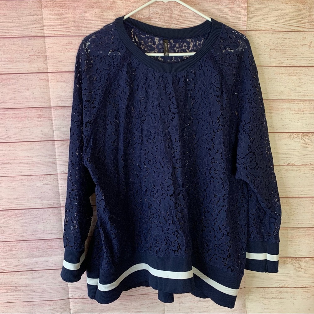 Massini Navy Blue Eyelet‎ Top Size 2X